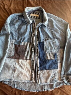 We The Free Light Blue Denim Shirt with Striped Label